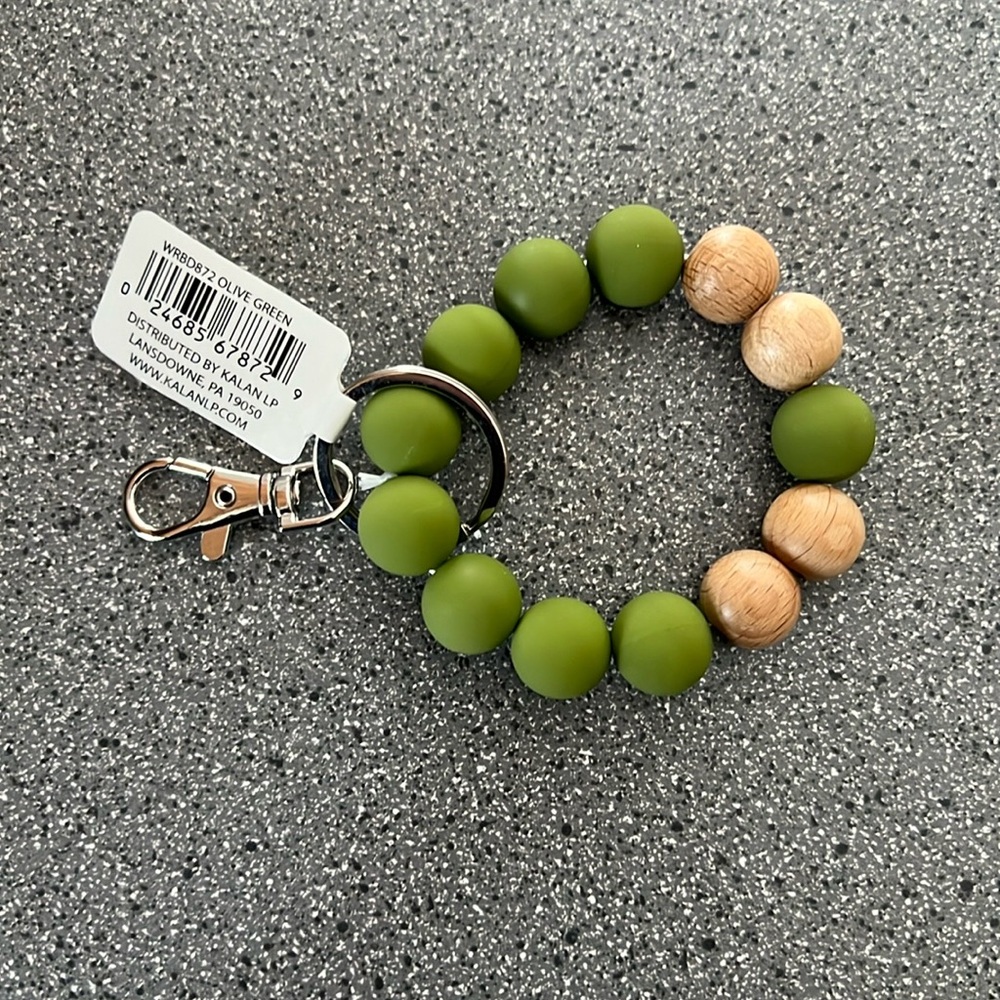 Olive Green Beaded Key Ring
